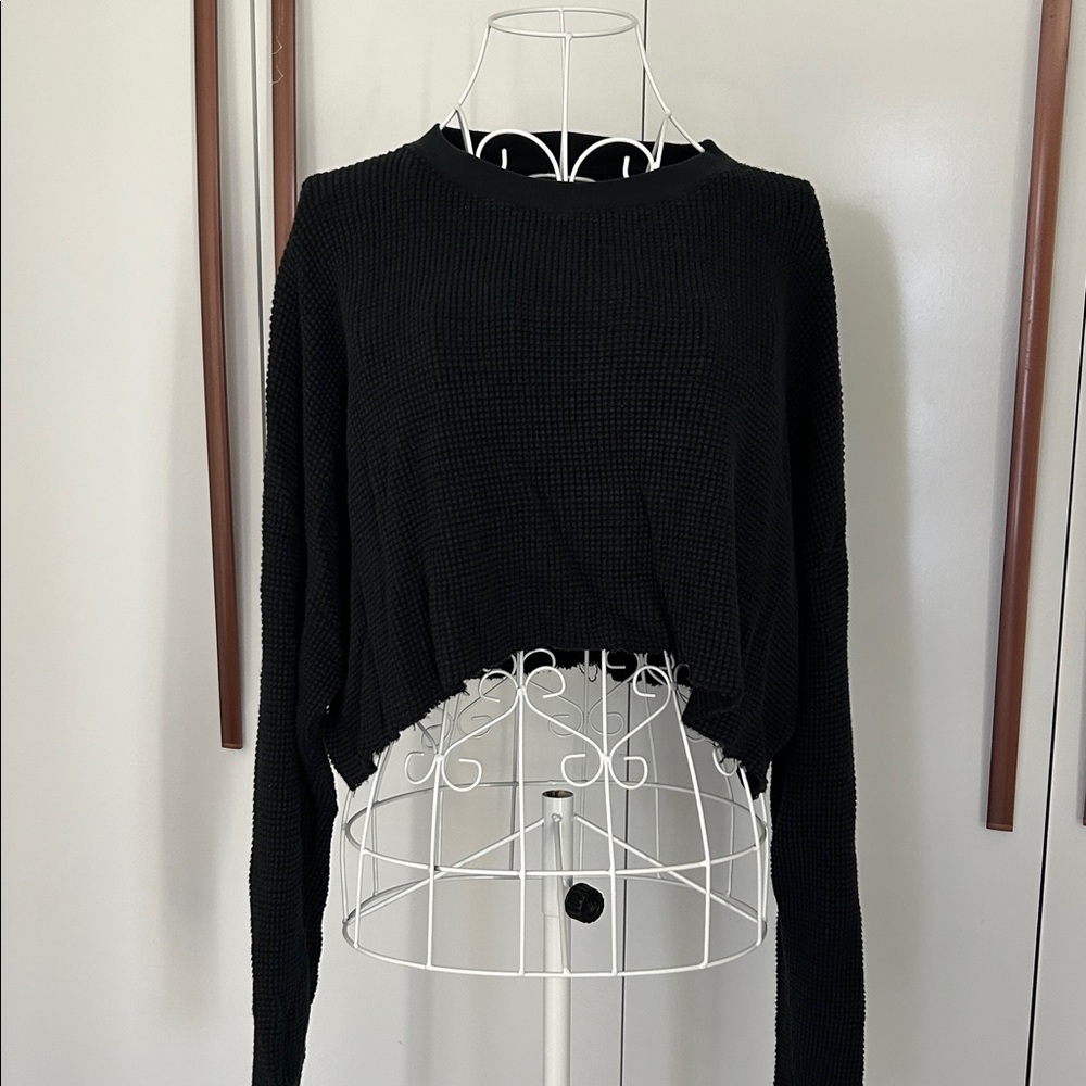 NSF Black Long Sleeve Thermal Crop Top